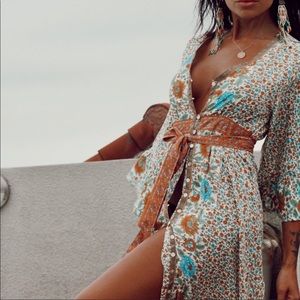Boho chic spell style turquoise kimono dress flare